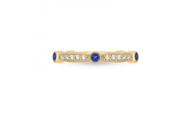 Shah Luxury 14K Yellow Gold Round Diamond Wedding Band with Sapphire