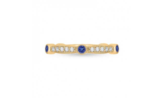 Shah Luxury 14K Yellow Gold Round Diamond Wedding Band with Sapphire