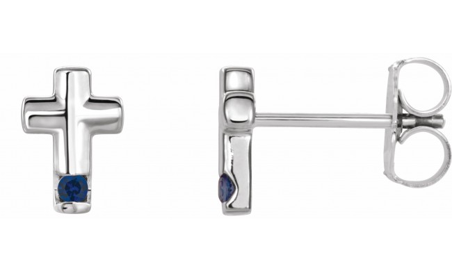 14K White Blue Sapphire Cross Earrings