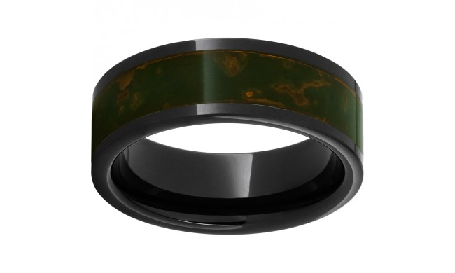 Black Diamond Ceramic Pipe Cut Band with Green Patina Copper Inlay