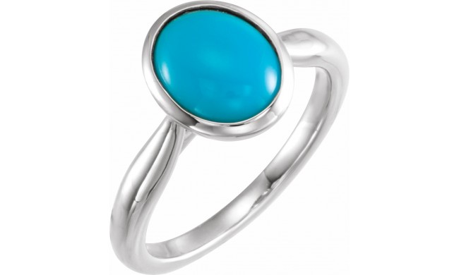 14K White 10x8 mm Oval Cabochon Turquoise Ring