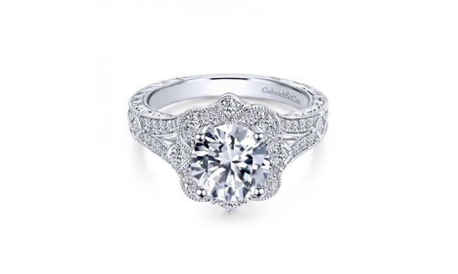 Gabriel & Co. 14k White Gold Victorian Halo Engagement Ring