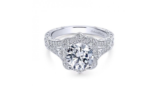 Gabriel & Co. 14k White Gold Victorian Halo Engagement Ring