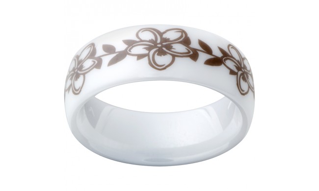White Diamond CeramicDomed Ring with a Barbwire Laser Engraving