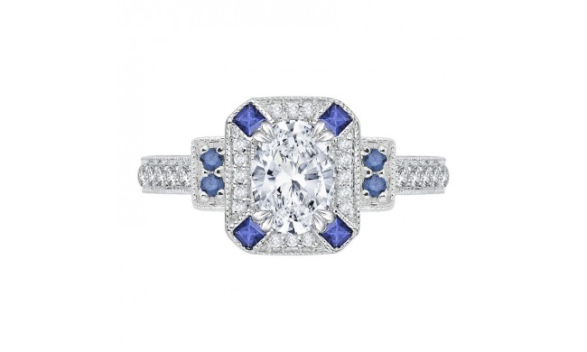 Shah Luxury 14K White Gold Oval Diamond and Sapphire Engagement Ring (Semi-Mount)