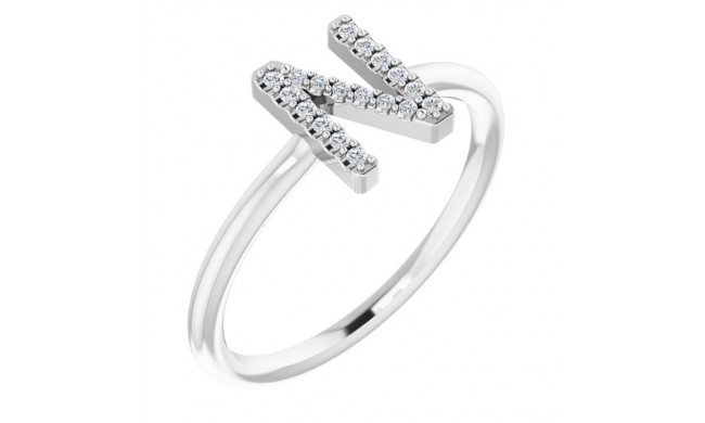 14K White .08 CTW Diamond Initial N Ring