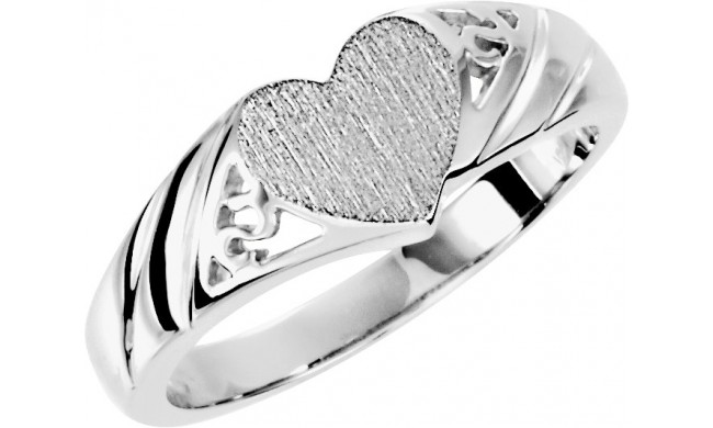 14K White 9x8 mm Heart Signet Ring