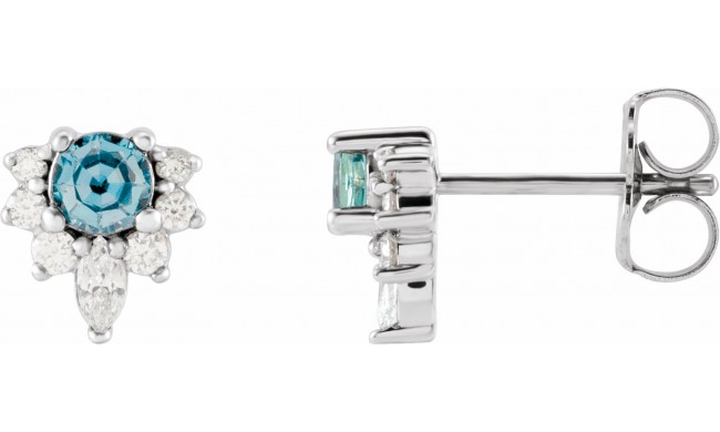 14K White Aquamarine & 1/6 CTW Diamond Earrings