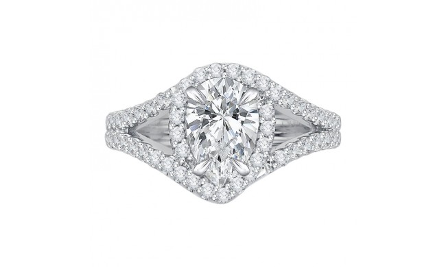 Shah Luxury Pear Diamond Halo Engagement Ring In 14K White Gold with Split Shank (Semi-Mount)