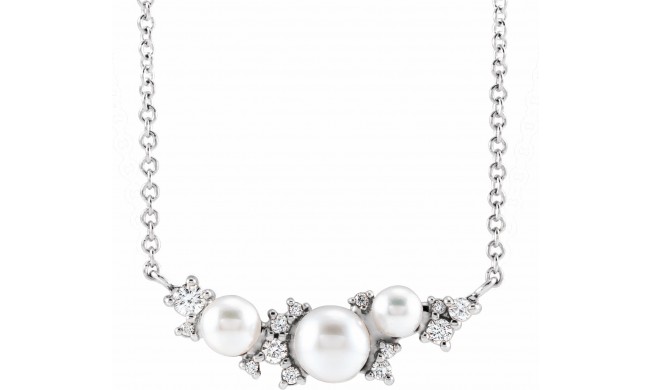 14K White Akoya Cultured Pearl & .08 CTW Diamond 16 Necklace