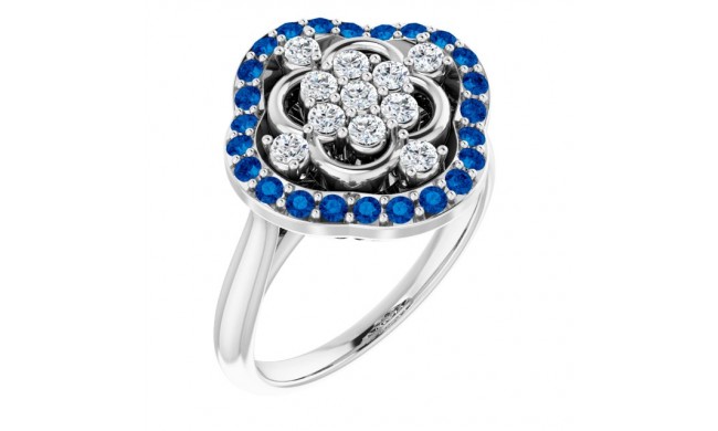 14K White Blue Sapphire & 1/3 CTW Diamond Ring