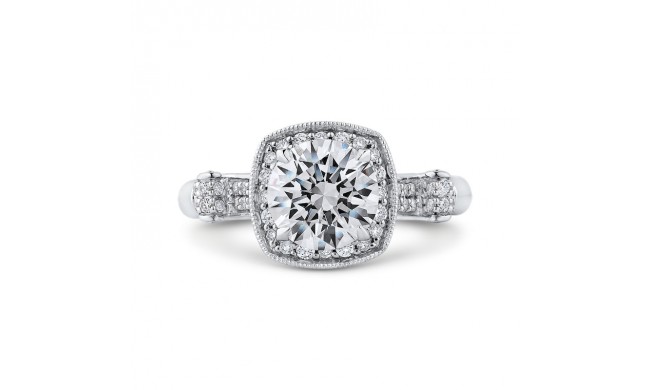 Shah Luxury 14K White Gold Round Diamond Halo Vintage Engagement Ring (Semi-Mount)