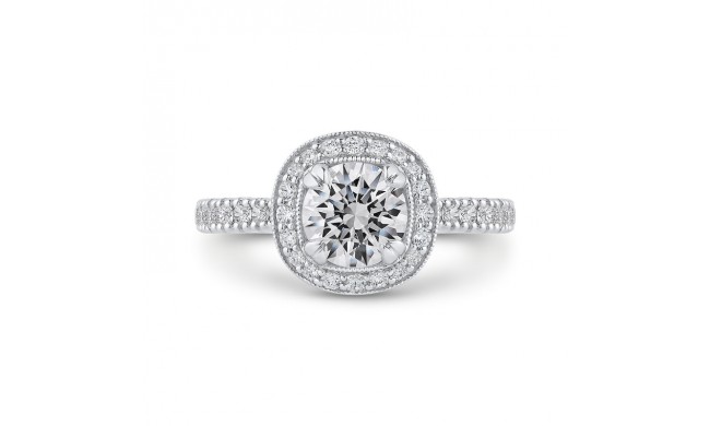 Shah Luxury 14K Two-Tone Gold Round Diamond Halo Engagement Ring with Euro Shank (Semi-Mount)