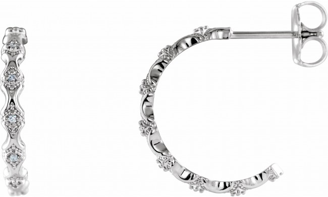 14K White .05 CTW Diamond Hoop Earrings