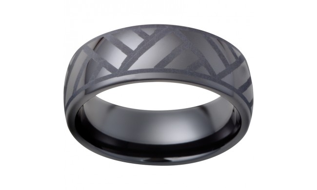 Black Diamond Ceramic Domed Band with Volleyball Laser Engraving
