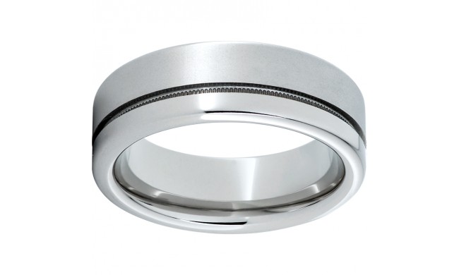 Serinium Pipe Cut Band with 1mm Off-Center Milgrain Groove, and Laser Satin Finish on Wide Edge