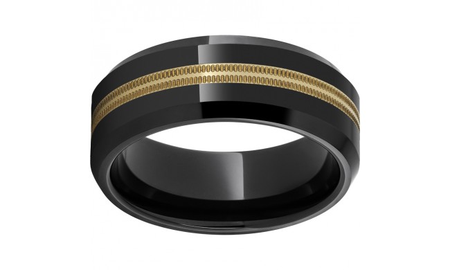 Black Diamond Ceramic Beveled Edge Band with One 2mm 18K Yellow Gold Milgrain Inlay
