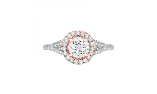 Shah Luxury 14K Two-Tone Gold Round Diamond Halo Engagement Ring with Split Shank (Semi-Mount)