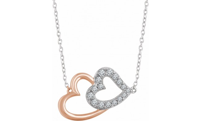 14K White & Rose 1/5 CTW Diamond Double Heart 16-18 Necklace