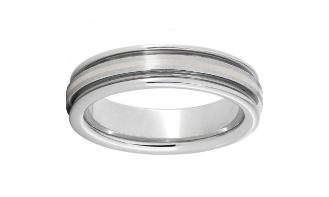 Serinium Rounded Edge Band with 1mm Sterling Silver Inlay and Satin Finish