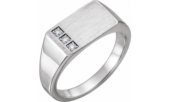 14K White 1/10 CTW Diamond 15x10 mm Rectangle Signet Ring