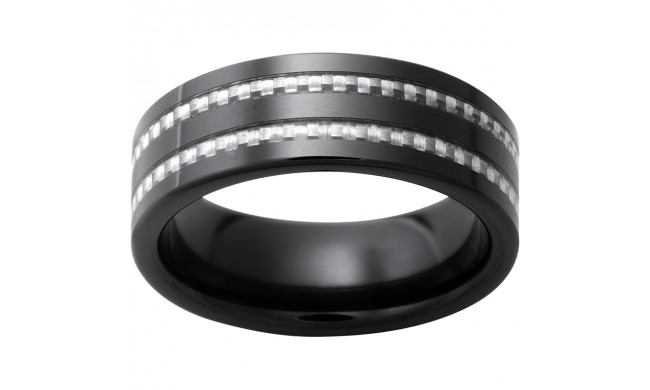 Black Diamond Ceramic Band with Two 1mm Carbon Fiber inlays and Satin Finish
