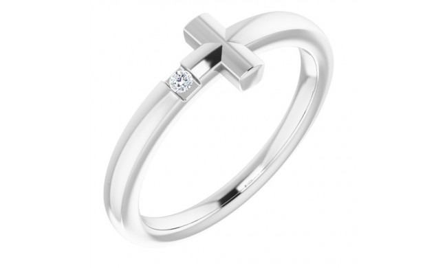 14K White Youth Diamond Sideways Cross Ring