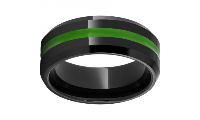 Black Diamond Ceramic Beveled Edge Band with Green Enamel Inlay