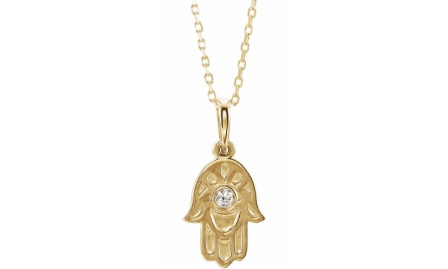 14K Yellow .03 CTW Diamond Hamsa 16-18 Necklace