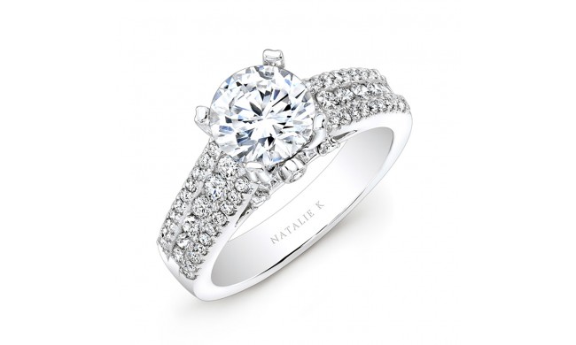 18k White Gold Prong and Channel Round Diamond Engagement Ring