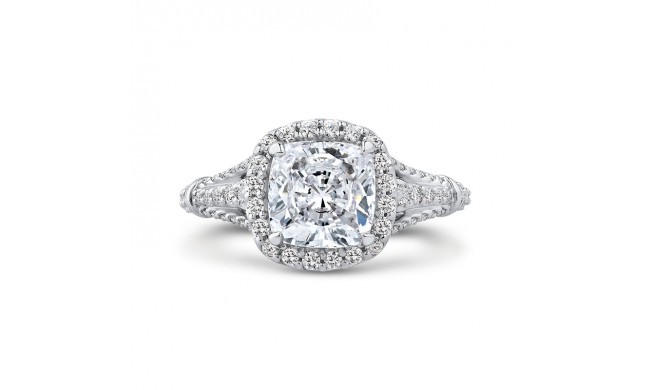 Shah Luxury 14K White Gold Cushion Diamond Halo Engagement Ring with Split Shank (Semi-Mount)