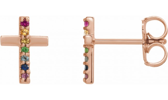 14K Rose Multi-Gemstone Cross Earrings