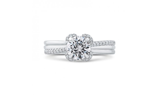 Shah Luxury 14K White Gold Round Diamond Floral Engagement Ring (Semi-Mount)