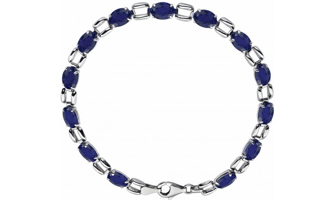 14K White 7x5 mm Oval Lab-Grown Blue Sapphire 7 Bracelet