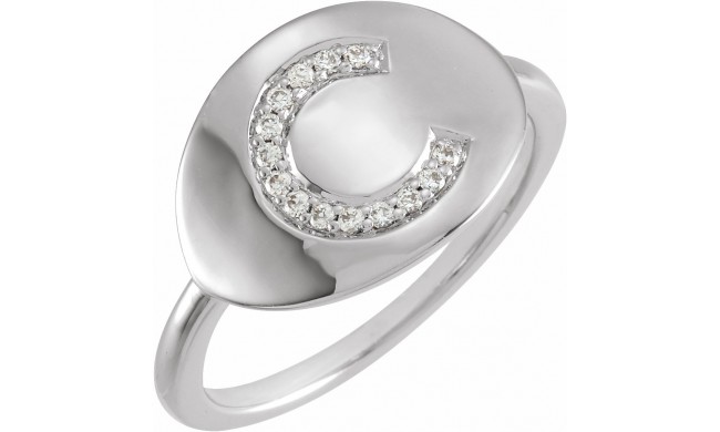 14K White Initial C .08 CTW Diamond Ring