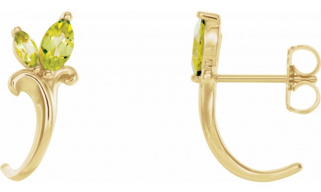 14K Yellow Peridot Floral-Inspired J-Hoop Earrings
