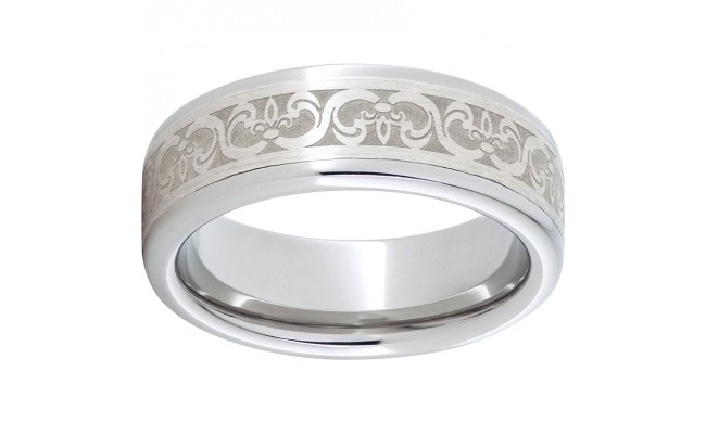 Serinium Pipe Cut Band with a 5mm Sterling Silver Inlay and Fleur De Lis Laser Engraving
