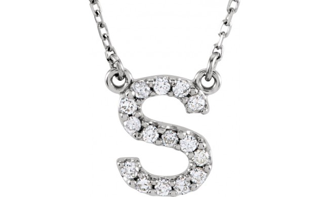 14K White Initial S 1/8 CTW Diamond 16 Necklace