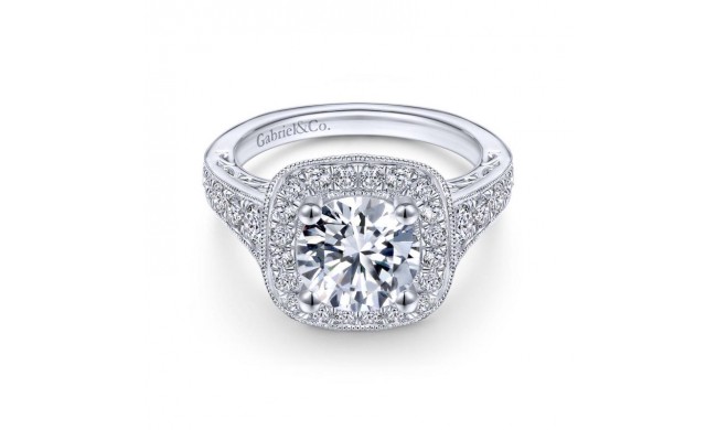 Gabriel & Co. 14k White Gold Victorian Halo Engagement Ring