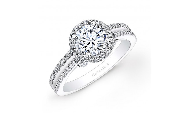 18k White Gold Split Shank Halo White Diamond Engagement Ring