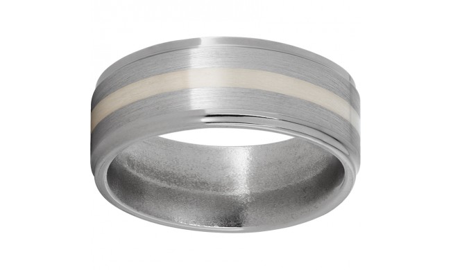 Titanium Flat Band with Grooved Edges, 2mm Sterling Silver Inlay and Satin Finish