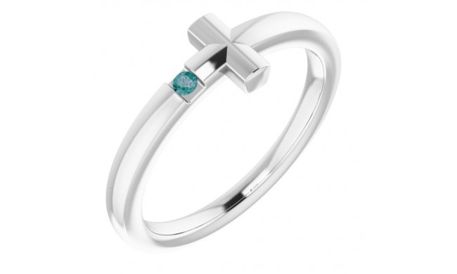 14K White Youth Alexandrite Sideways Cross Ring