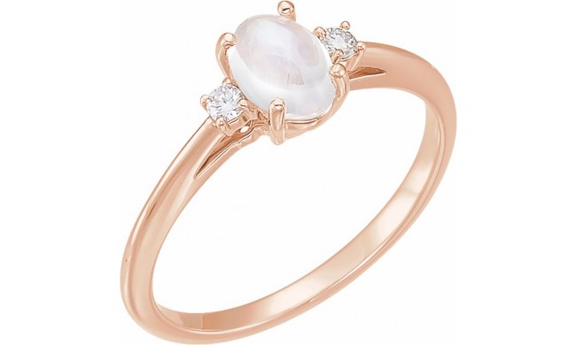 14K Rose Rainbow Moonstone & .06 CTW Diamond Ring