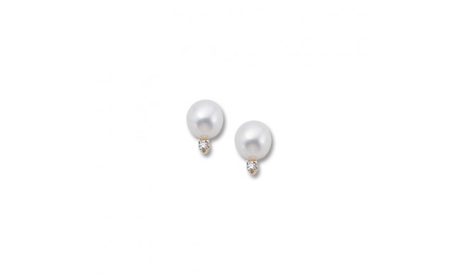 14K Yellow Gold 6mm Pearl With 0.01ct Diamond Earrings