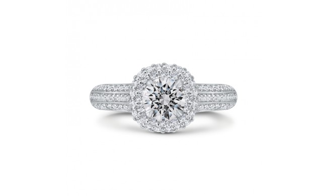 Shah Luxury 14K White Gold Three Row Round Diamond Double Halo Engagement Ring (Semi-Mount)
