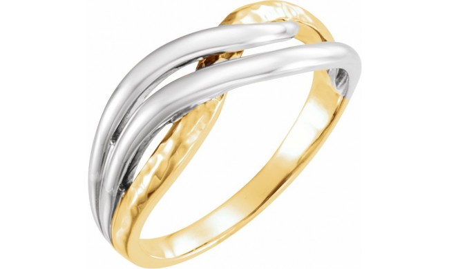 Rhodium-Plated 14K Yellow Overlap Hammered Ring