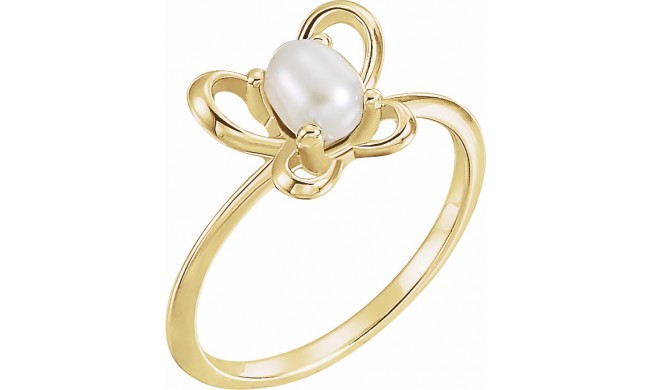 14K Yellow 4x3 mm Pearl June Youth Butterfly Birthstone Ring