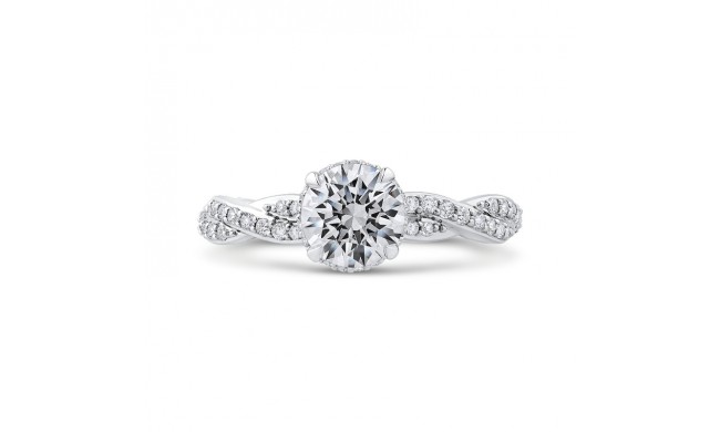 Shah Luxury 14K White Gold Round Diamond Floral Engagement Ring with Criss-Cross Shank (Semi-Mount)