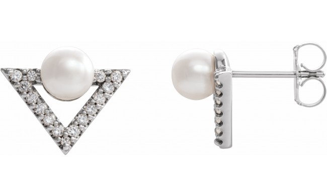 14K White Freshwater Cultured Pearl & 1/5 CTW Diamond Earrings