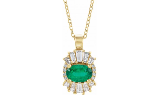 14K Yellow Emerald & 1/4 CTW Diamond 16-18 Necklace